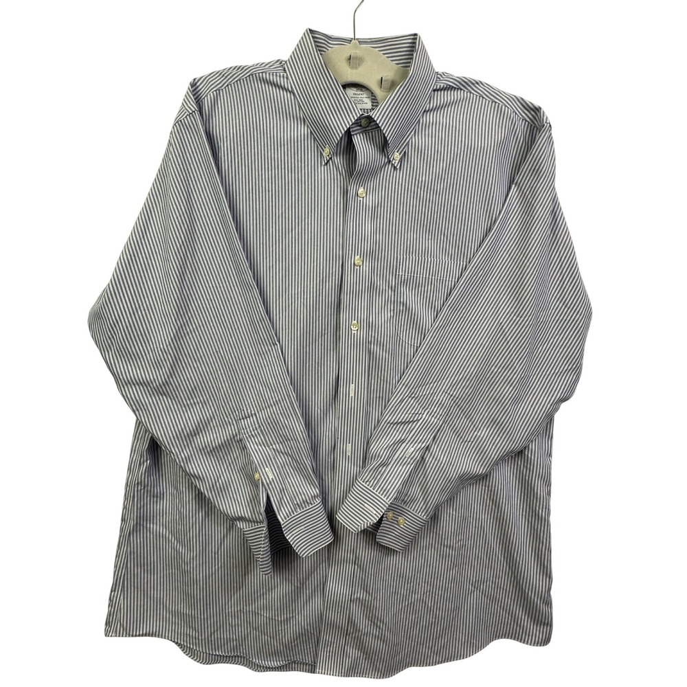 Brooks Brothers Men Pinstripe Button Down Shirt Long Sleeve‎ Classic Fit 17.5